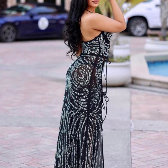 Rhinestone Halter Neck Cami Maxi Dress - Picture 4 of 4